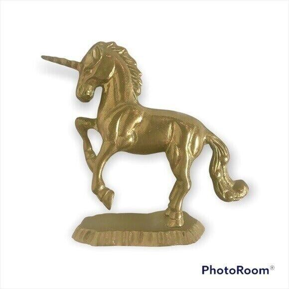 100% Solid Brass Vintage Unicorn 4.5 Inch Figure Statue Paperweight With Tarnish - Picture 4 of 11